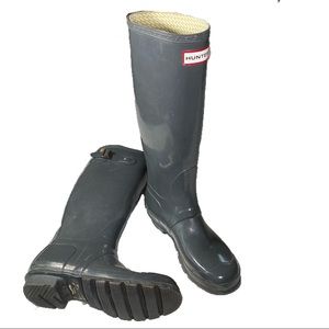 Hunter Original Gloss Tall Boots Gray Knee Length Size 7